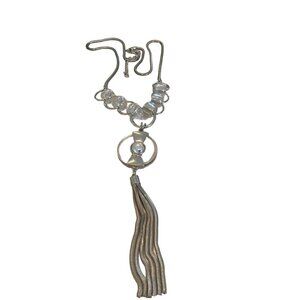 Statement Silver Tone Long Lariat Tassel Necklace Acrylic lucite 50s 60s style